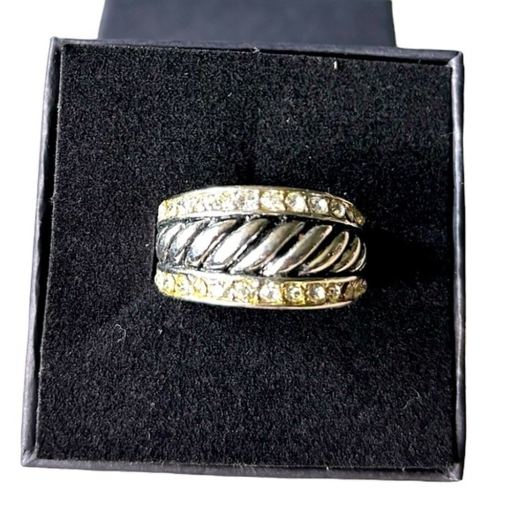 NEW Silver and CZ Ring Size 6 Stacked CZ and Silver Rope Band Ring